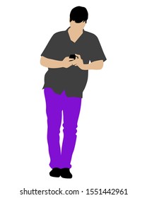 Man with smartphone on white background