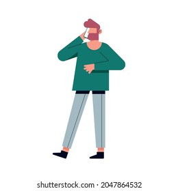 man with smartphone on white background