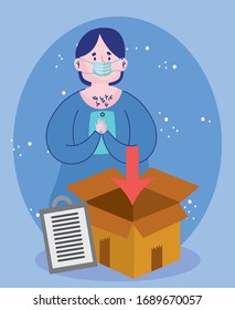 Man with smartphone ordering logistic concept.  Online shopping ecommerce vector illustration covid 19 coronavirus