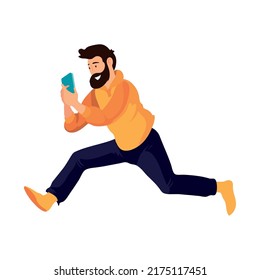 man with smartphone over white