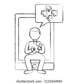 man and smartphone puzzle work team