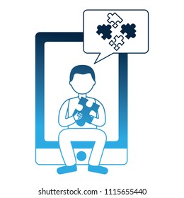 man and smartphone puzzle work team