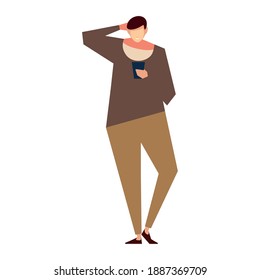 man with smartphone reading screen, people and gadgets vector illustration