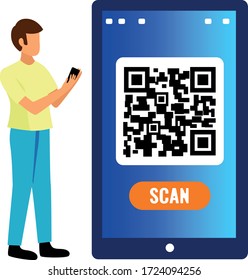 man with smartphone scanning qr code isolated on white