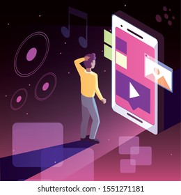 man with smartphone screen and mobile applications vector illustration design