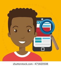 man smartphone search new vector illustration design
