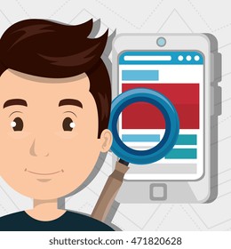 man smartphone search new vector illustration design