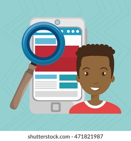 man smartphone search new vector illustration design