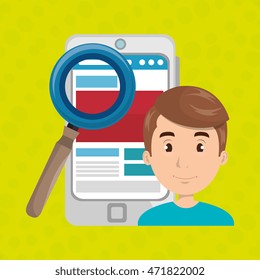 man smartphone search new vector illustration design