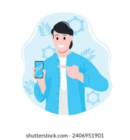 Man with smartphone sending and receiving messages. Concept of mobile application for secure instant messaging, online chatting and data protection. Modern flat vector illustration for poster,banner