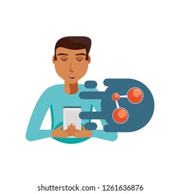 man with smartphone and share symbol