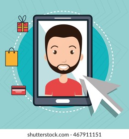 man smartphone shopping online vector illustration graphic