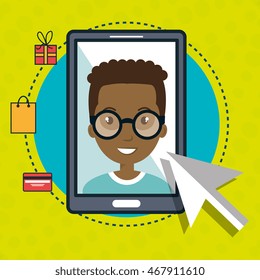 man smartphone shopping online vector illustration graphic
