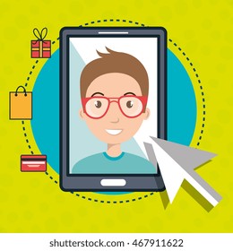 man smartphone shopping online vector illustration graphic