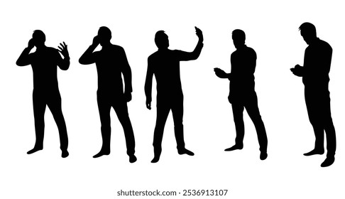 Man with a Smartphone Silhouette. Business people and everyday activities concept vector art