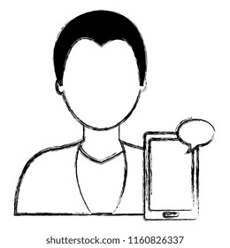 man with smartphone and speech bubble