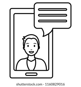 man with smartphone and speech bubble