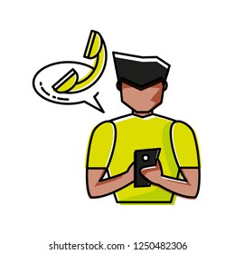 man with smartphone and speech bubble