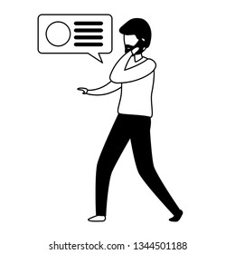 man with smartphone and speech bubble character