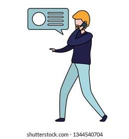 man with smartphone and speech bubble character