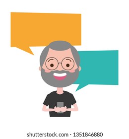 man with smartphone and speech bubble character