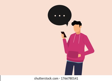 Man with smartphone and speech bubbles. Vector illustration