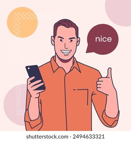 hombre con el pulgar hacia arriba del smartphone
