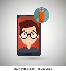 man smartphone usb symbol vector illustration eps 10