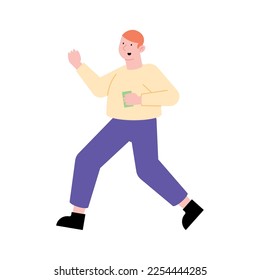man with smartphone walking character