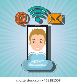 man smartphone wifi service vector illustration graphic