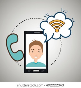 man smartphone wifi and telephone