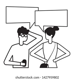 man with smartphone and woman talk bubble vector illustration
