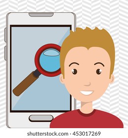 man smartphone world isolated icon design, vector illustration  graphic 