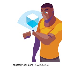 Man with smartwatch design, Augmented reality, virtual technology device and modern themes. Vector illustration.