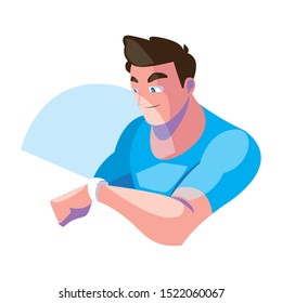 Man with smartwatch design, Augmented reality virtual technology device and modern theme Vector illustration