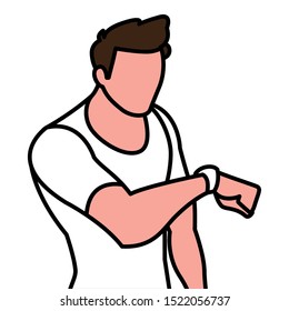 Man with smartwatch design, Wearable technology, media gadget application, multimedia or wireless theme. Vector illustration.