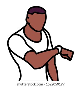 Man with smartwatch design, Wearable technology, media gadget application, multimedia or wireless theme. Vector illustration.