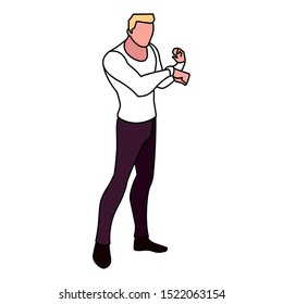 Man with smartwatch design, Wearable technology media gadget application multimedia and wireless theme Vector illustration