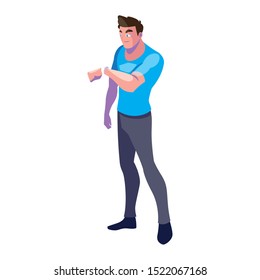 Man with smartwatch design, Wearable technology media gadget application multimedia and wireless theme Vector illustration