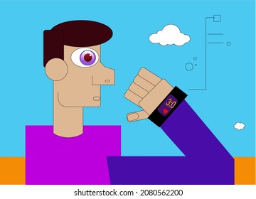 man with smartwatch looking at it to check information