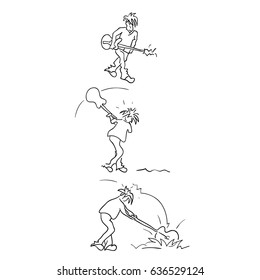 man smashing a guitar cartoon