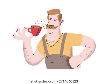 Hombre que huele la bebida aromática del café
