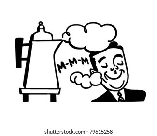 Man Smelling Fresh Coffee - Retro Clipart Illustration