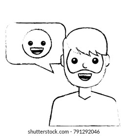 man with smile emoticon in speech bubble