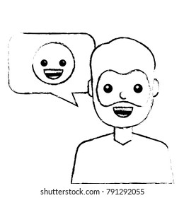 man with smile emoticon in speech bubble