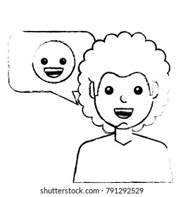 man with smile emoticon in speech bubble