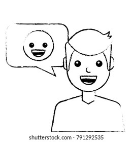 man with smile emoticon in speech bubble