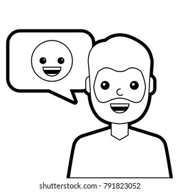 man with smile emoticon in speech bubble