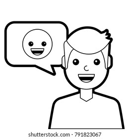 man with smile emoticon in speech bubble