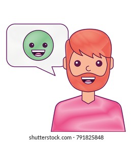man with smile emoticon in speech bubble